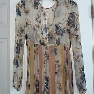 Free People Sheer Floral Button Up Kimono Duster